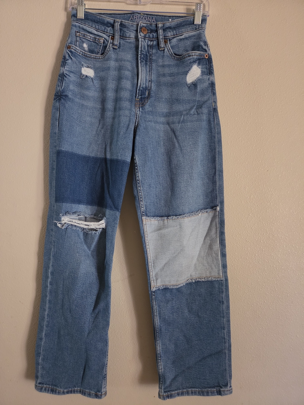 Arizona Jean Company Light Blue Patchwork Straight Leg Jeans